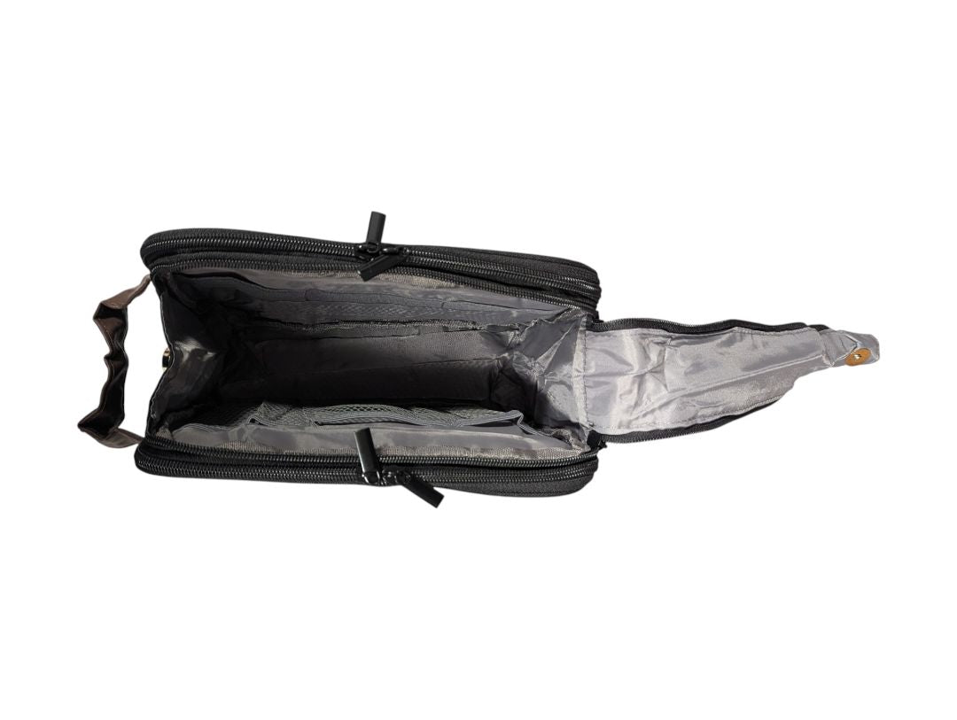Wedama Canvas Toiletry Travel Bag – Black with Brown Trim
