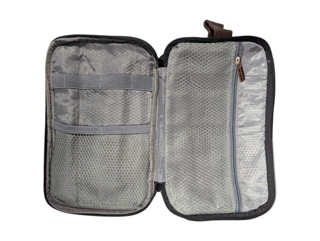 Wedama Canvas Toiletry Travel Bag – Black with Brown Trim