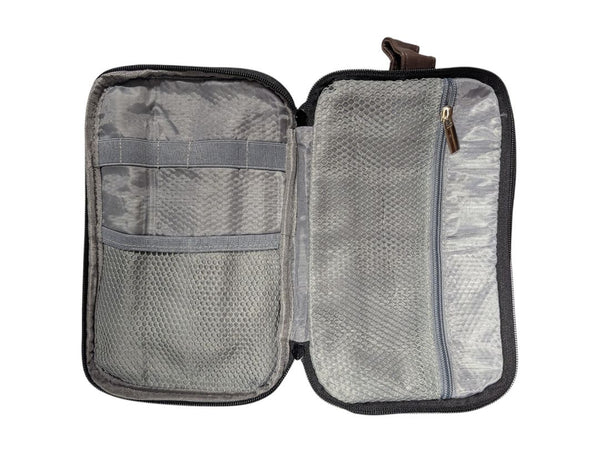 Wedama Canvas Toiletry Travel Bag – Black with Brown Trim