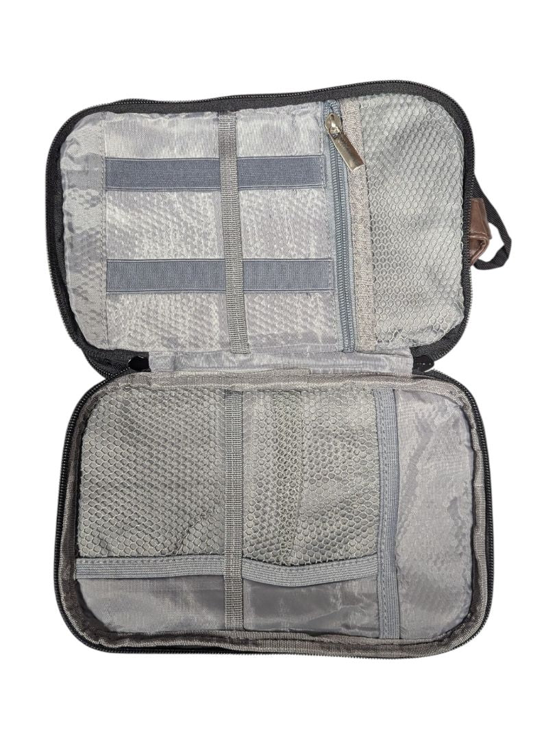 Wedama Canvas Toiletry Travel Bag – Black with Brown Trim