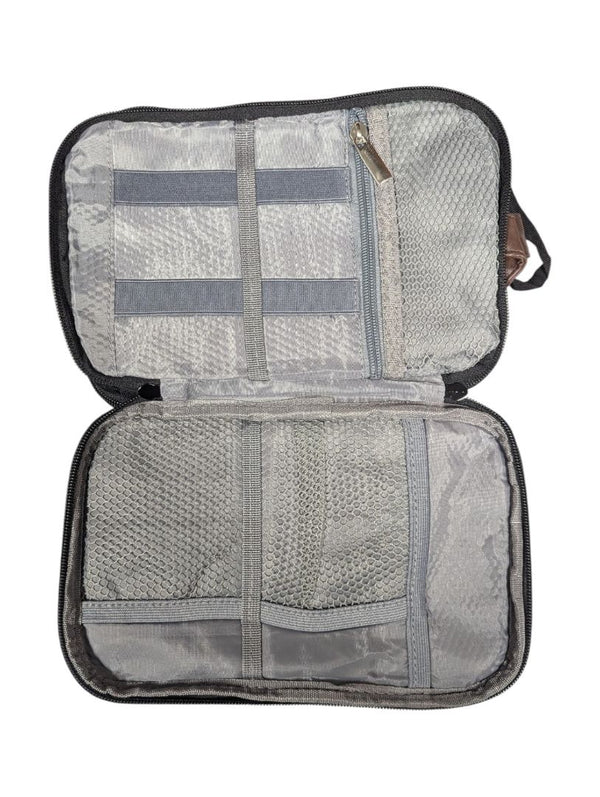 Wedama Canvas Toiletry Travel Bag – Black with Brown Trim