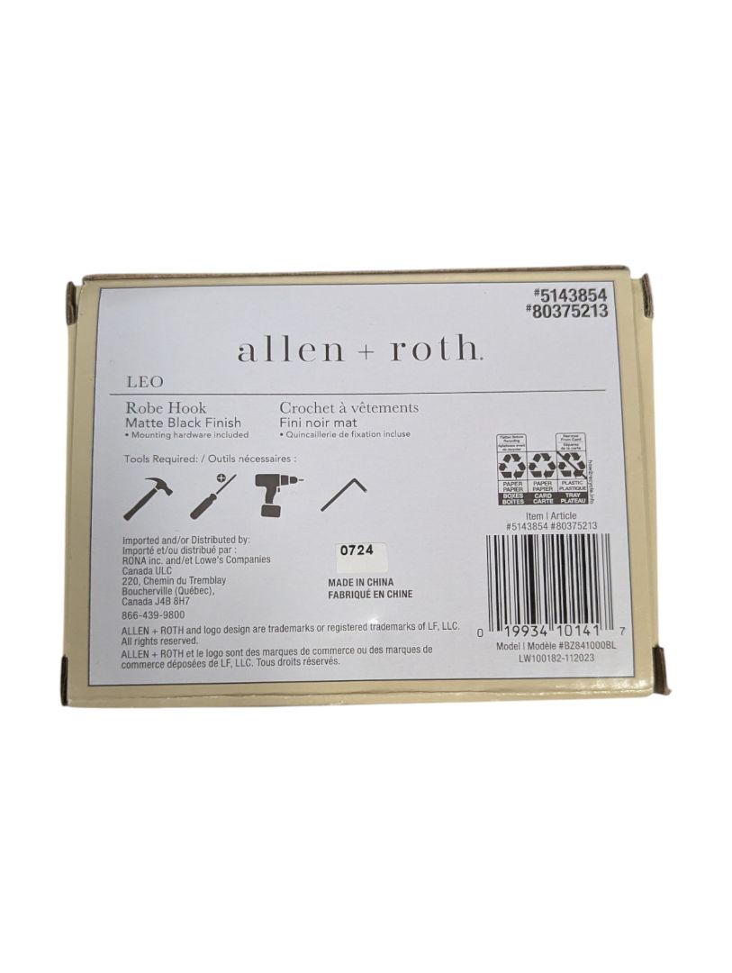 Allen + Roth “Leo” Bathroom Hardware Set – Matte Black (3 Pieces, New in Box)