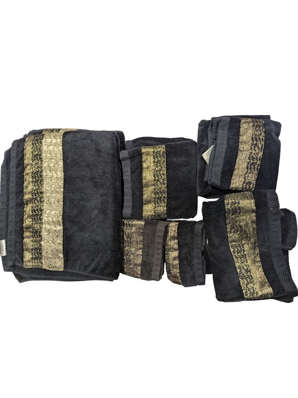 Black & Gold Bath Linen Set with Mats – Complete 8-Piece Ensemble