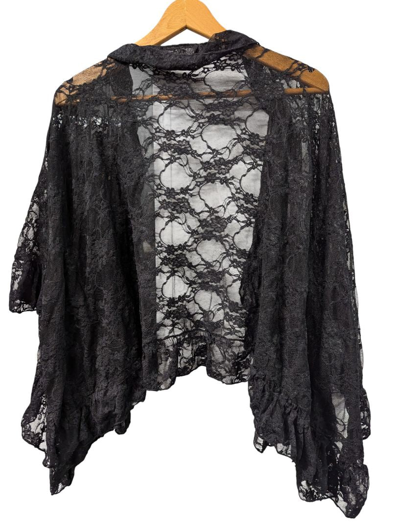 Intimately Free People Black Lace Ruffle Cardigan