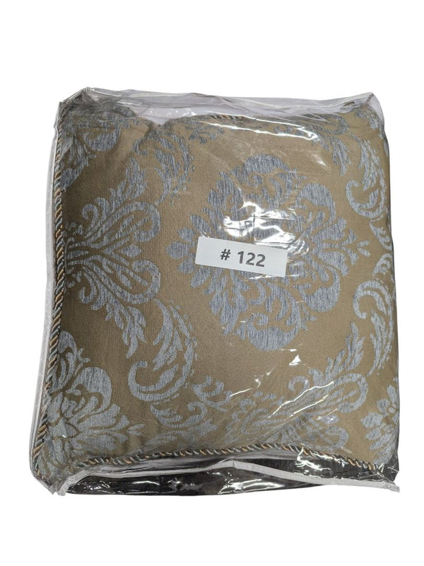 Decorative Cushion Pair – Taupe & Silver Damask with Rope Trim