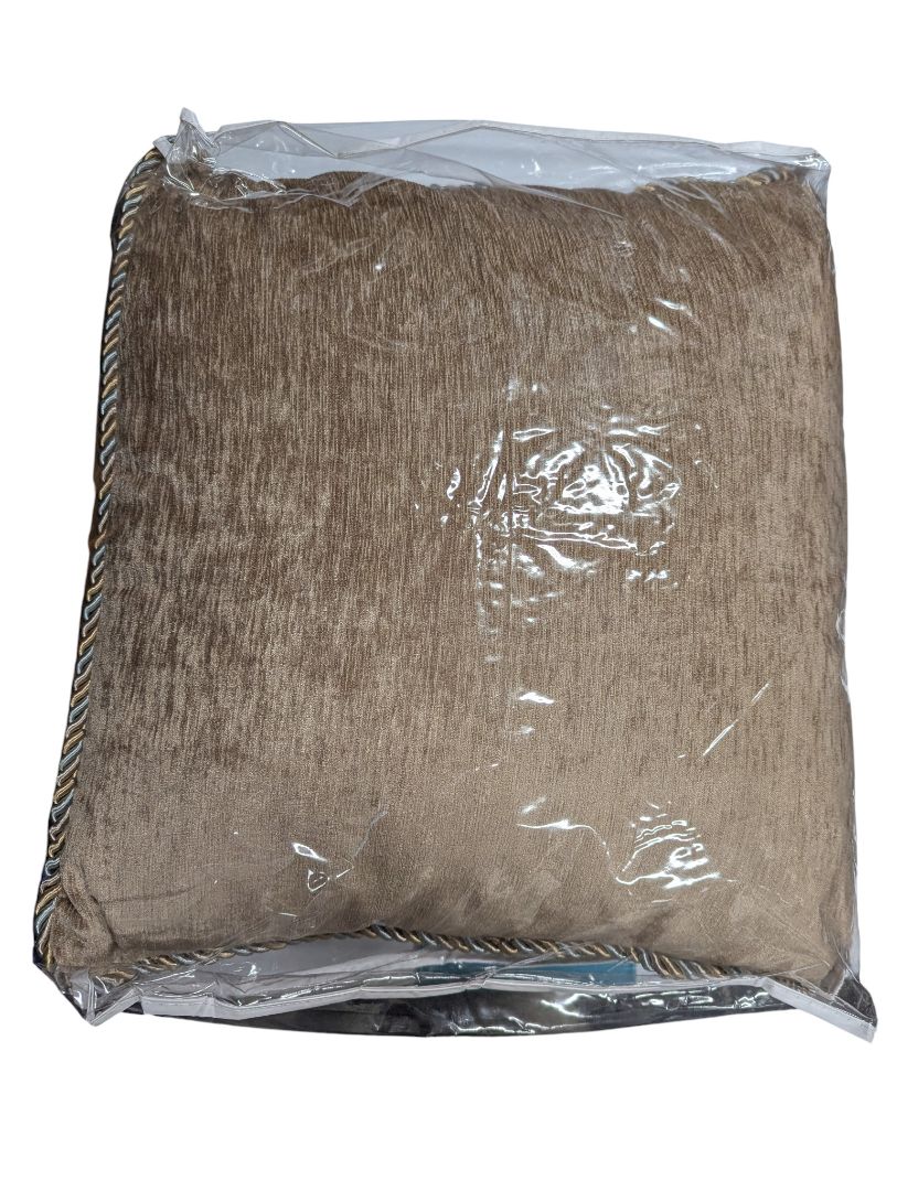 Decorative Cushion Pair – Taupe & Silver Damask with Rope Trim