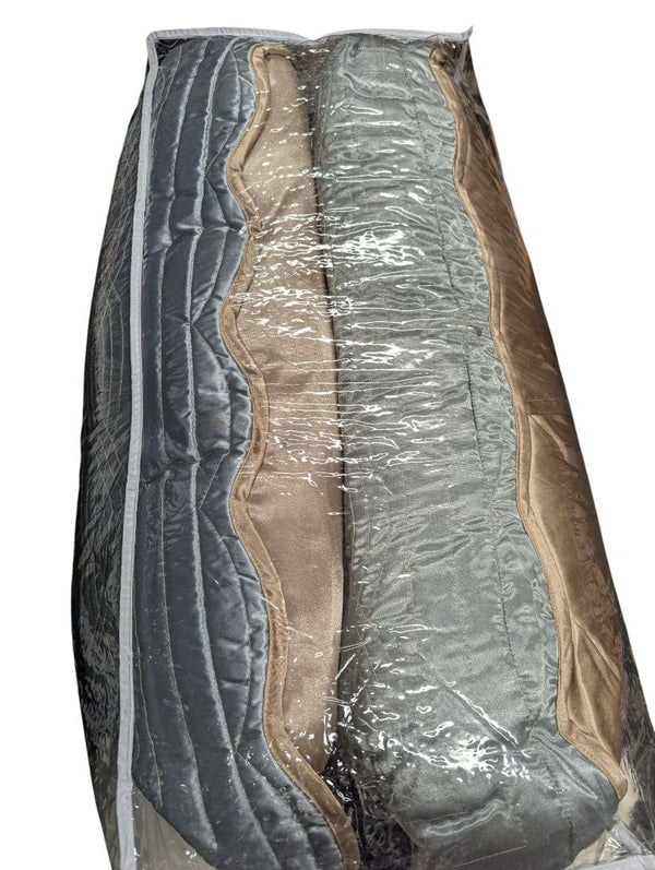 Embroidered Satin Bedding Set – Silver & Champagne Quilted Ensemble