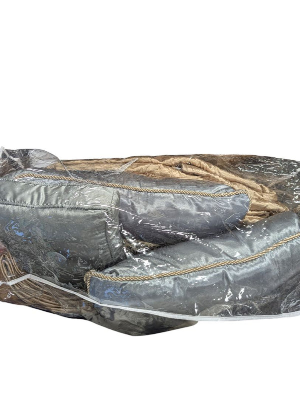 Luxury Embroidered Bedding Ensemble – Silver & Champagne with Tassel Detail