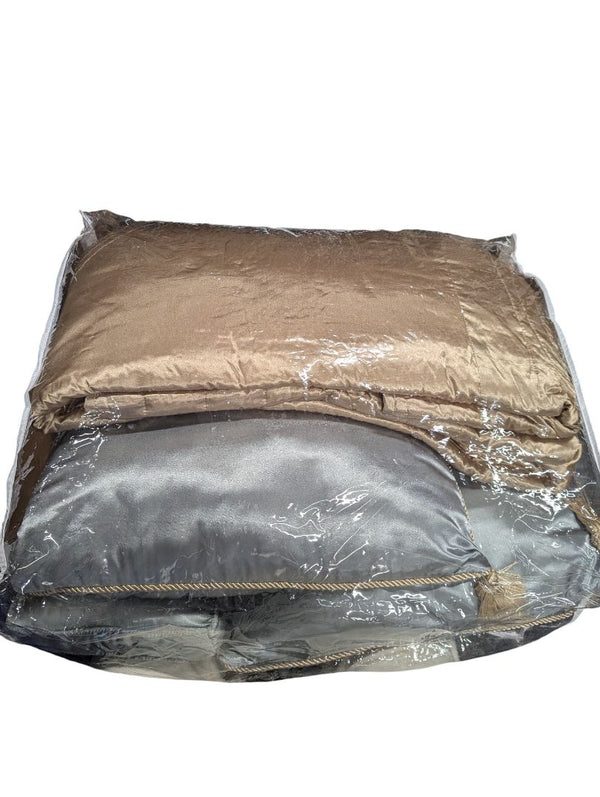 Luxury Embroidered Bedding Ensemble – Silver & Champagne with Tassel Detail