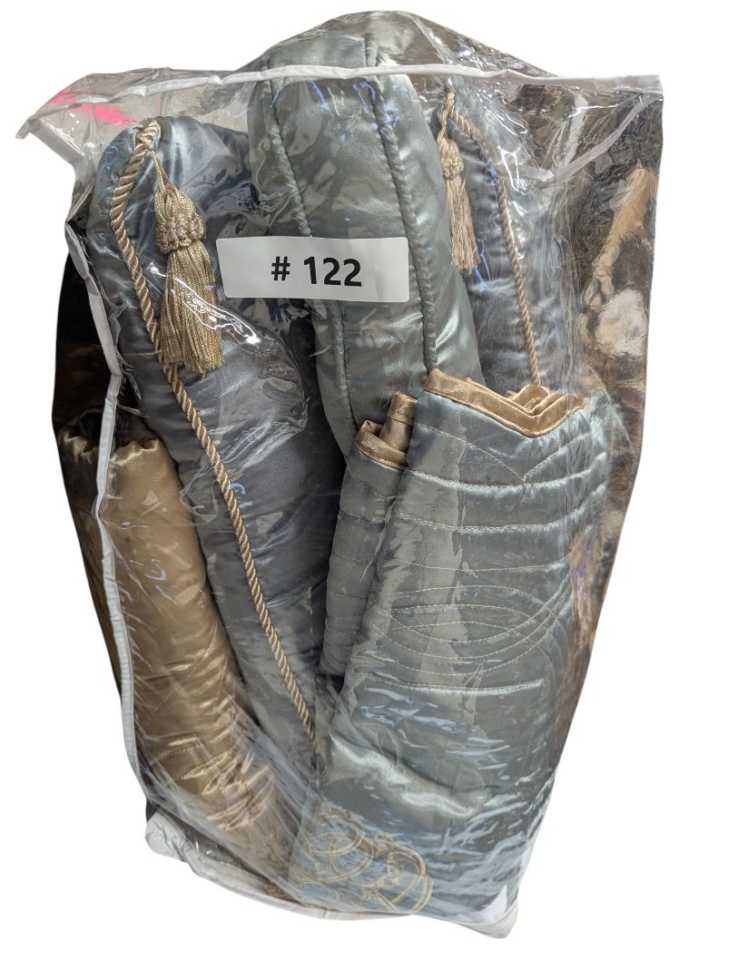 Luxury Embroidered Bedding Ensemble – Silver & Champagne with Tassel Detail