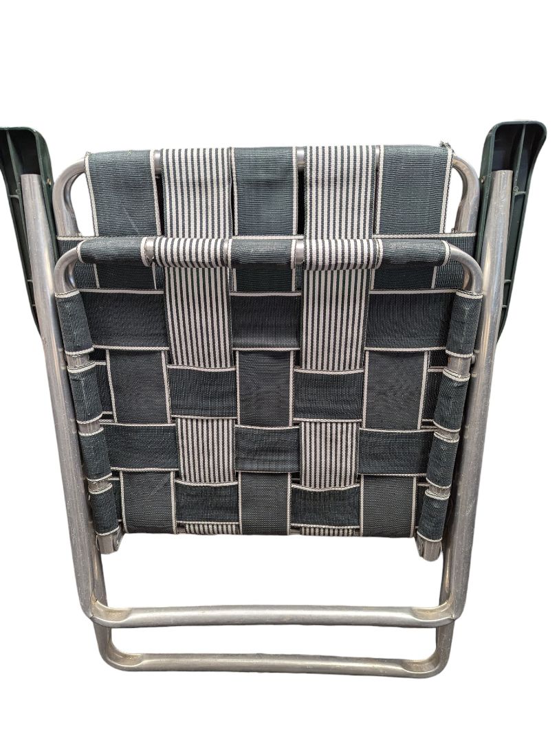 Vintage Woven Aluminum Folding Lawn Chair – Green & White Webbing