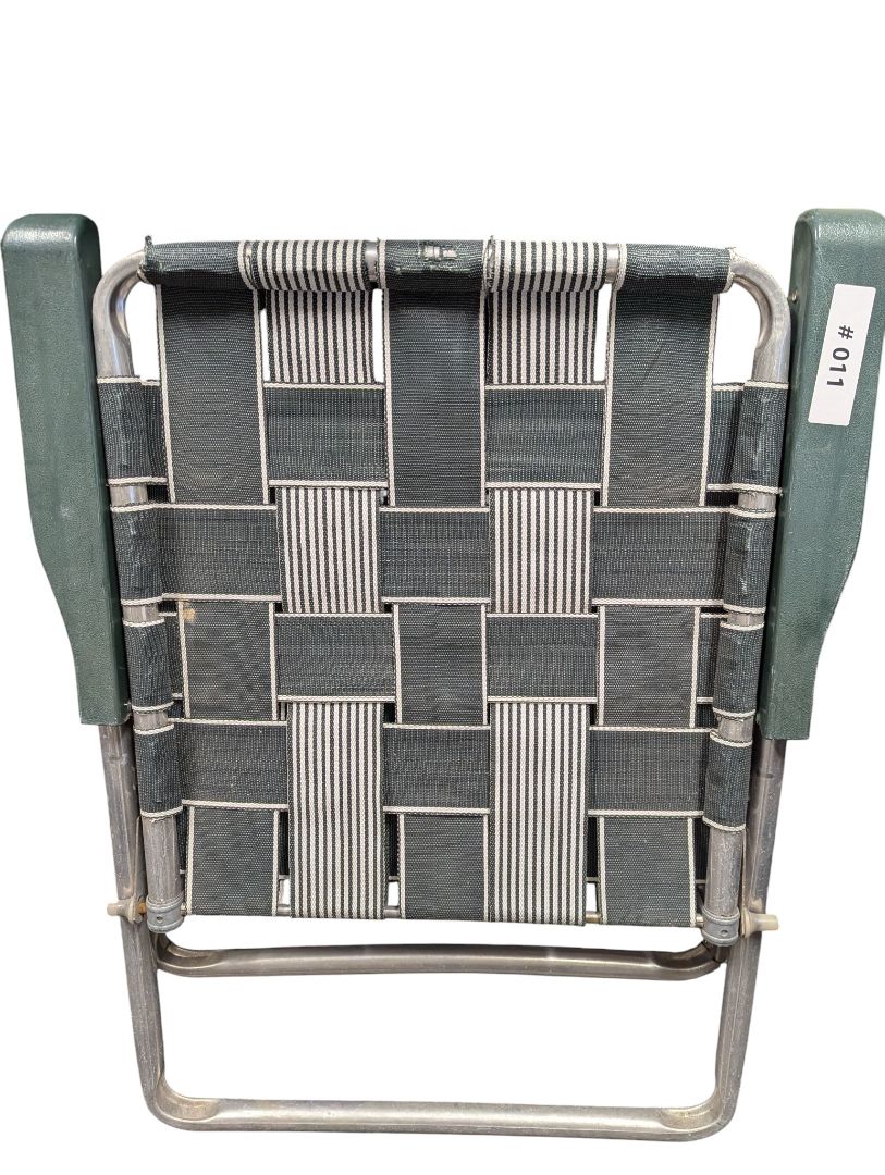 Vintage Woven Aluminum Folding Lawn Chair – Green & White Webbing