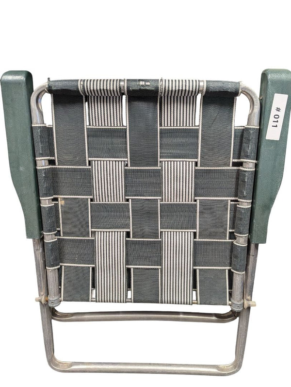 Vintage Woven Aluminum Folding Lawn Chair – Green & White Webbing