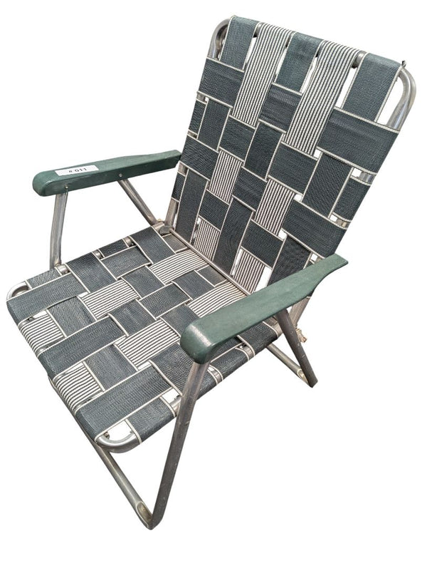 Vintage Woven Aluminum Folding Lawn Chair – Green & White Webbing