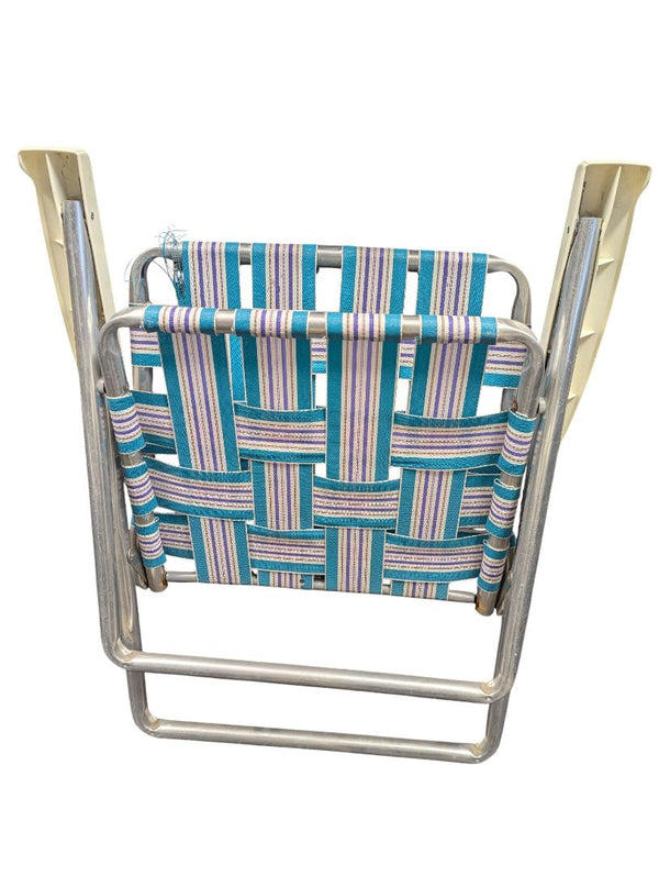 Vintage Woven Aluminum Folding Lawn Chair – Blue & White Webbing