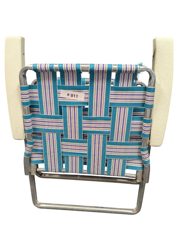 Vintage Woven Aluminum Folding Lawn Chair – Blue & White Webbing