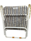 Vintage Folding Lawn Chair – Blue Striped Fabric with White Frame