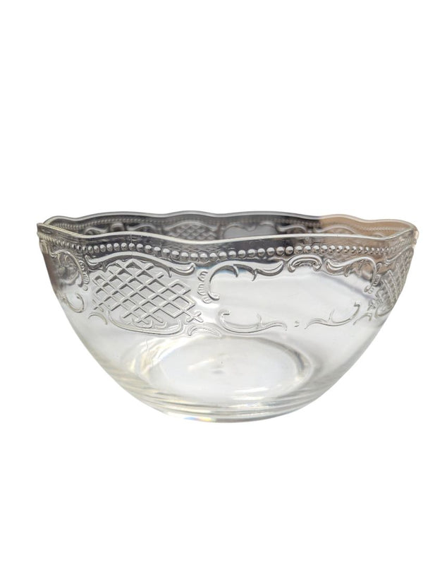 Pressed Glass Serving Bowl – Vintage Patterned Clear Design