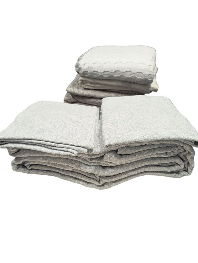 Light Grey Damask Coverlet Set – Elegant Woven Jacquard Design