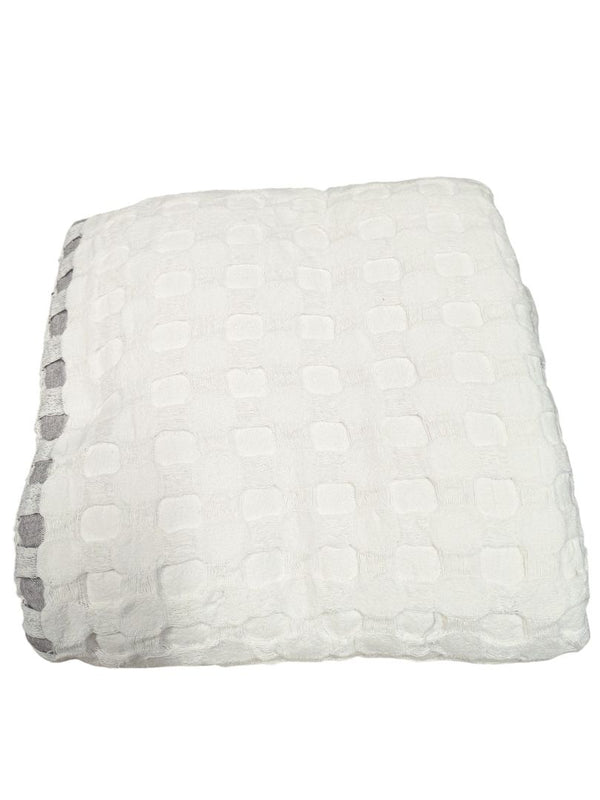 White Textured Check Throw Blanket with Grey Trim – Soft Contemporary Style
