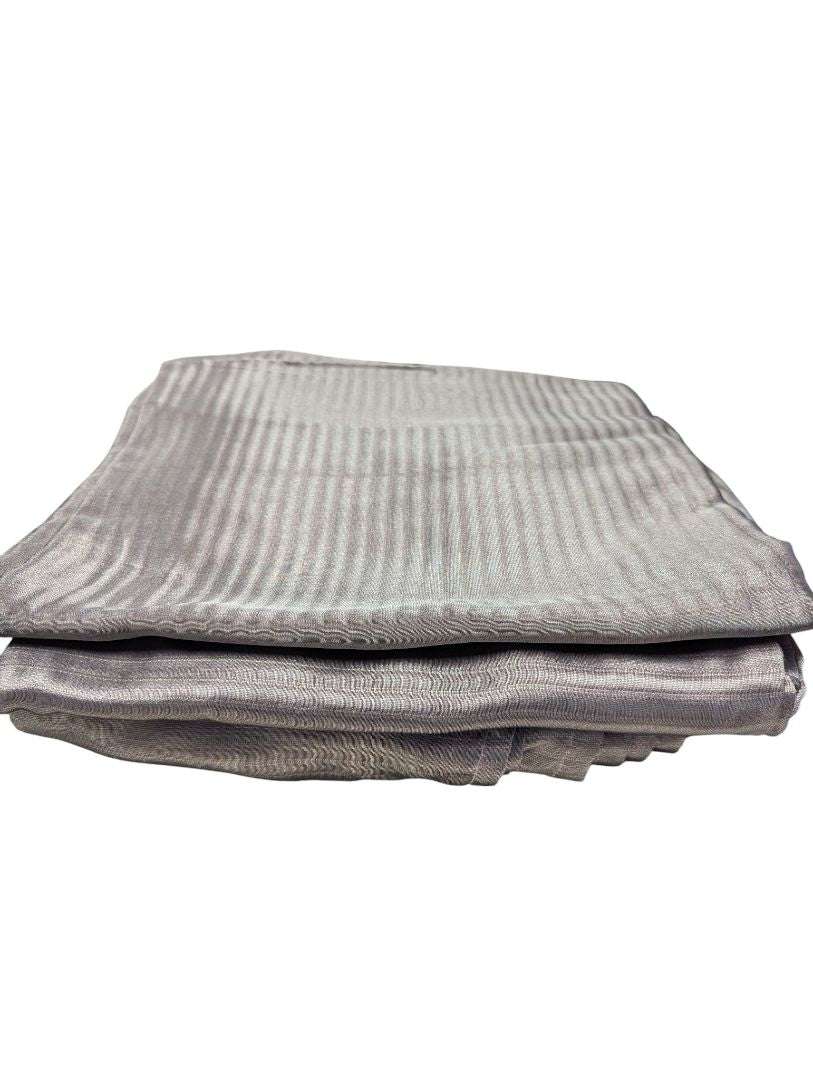 Silver Satin Curtain Panels – Textured Stripe Design