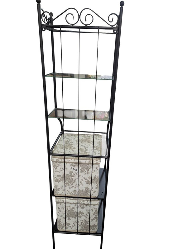 Wrought Iron & Glass Shelf Unit with Fabric Storage Bins