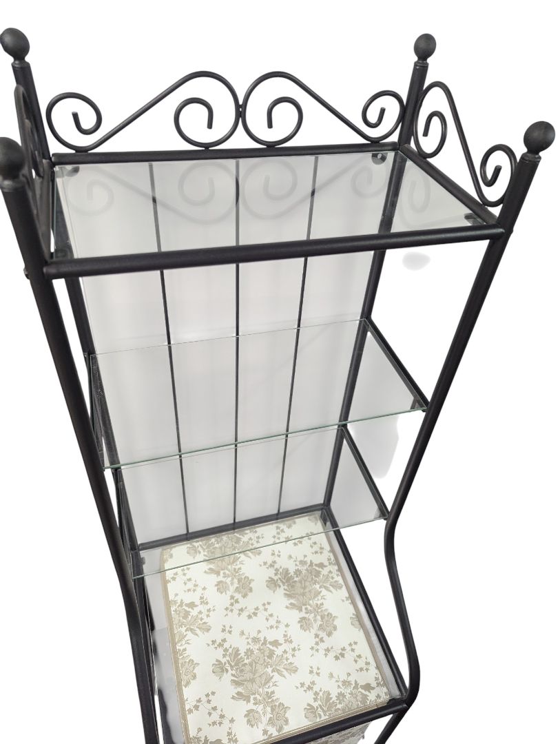 Wrought Iron & Glass Shelf Unit with Fabric Storage Bins