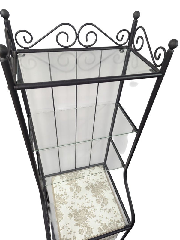 Wrought Iron & Glass Shelf Unit with Fabric Storage Bins