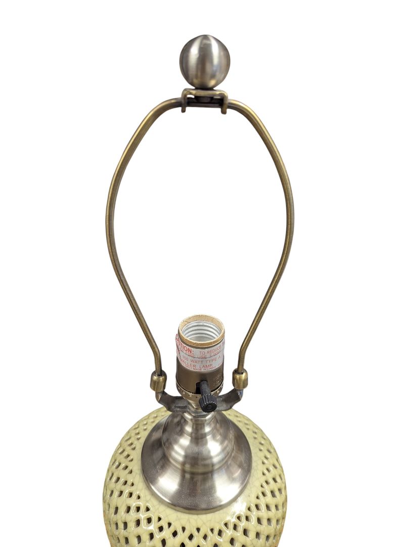 Pair of Perforated Metal Table Lamps with Fabric Shades