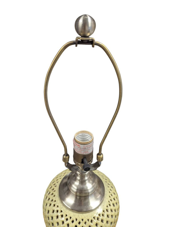 Pair of Perforated Metal Table Lamps with Fabric Shades