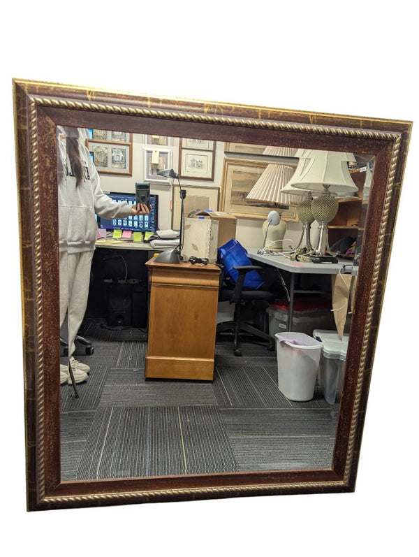 Large Beveled Wall Mirror with Ornate Wood Frame
