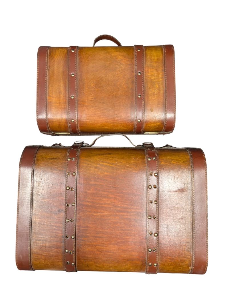 Set of Two Wooden & Leather Vintage-Style Suitcases