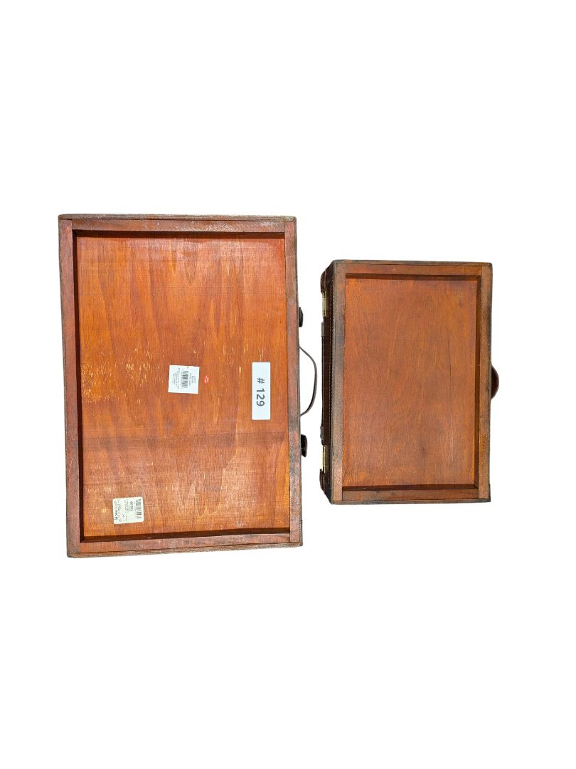 Set of Two Wooden & Leather Vintage-Style Suitcases