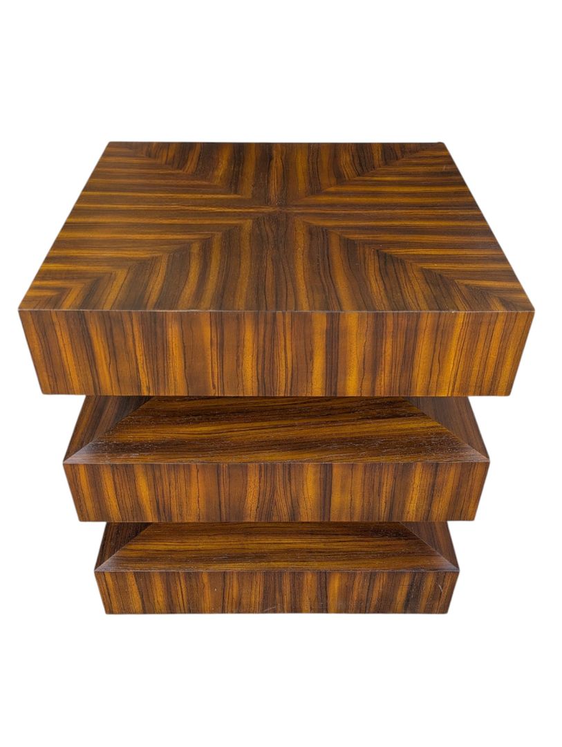 Pair of Contemporary Stacked zebra Wood Veneer Side Tables