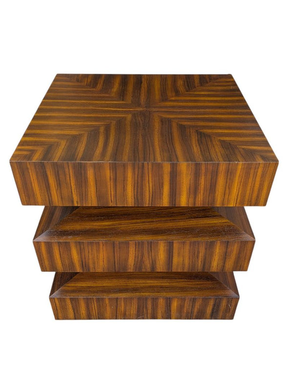 Pair of Contemporary Stacked zebra Wood Veneer Side Tables