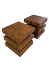 Pair of Contemporary Stacked zebra Wood Veneer Side Tables