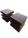 Pair of Contemporary Stacked zebra Wood Veneer Side Tables