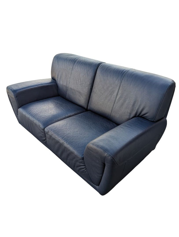 Schreiters Contemporary Navy Blue Top-Grain Leather Sofa
