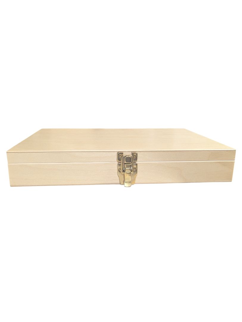 Compact Natural Wood Presentation Box with Blue Interior