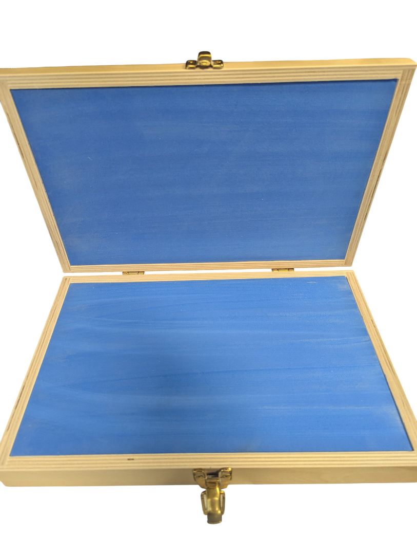 Compact Natural Wood Presentation Box with Blue Interior