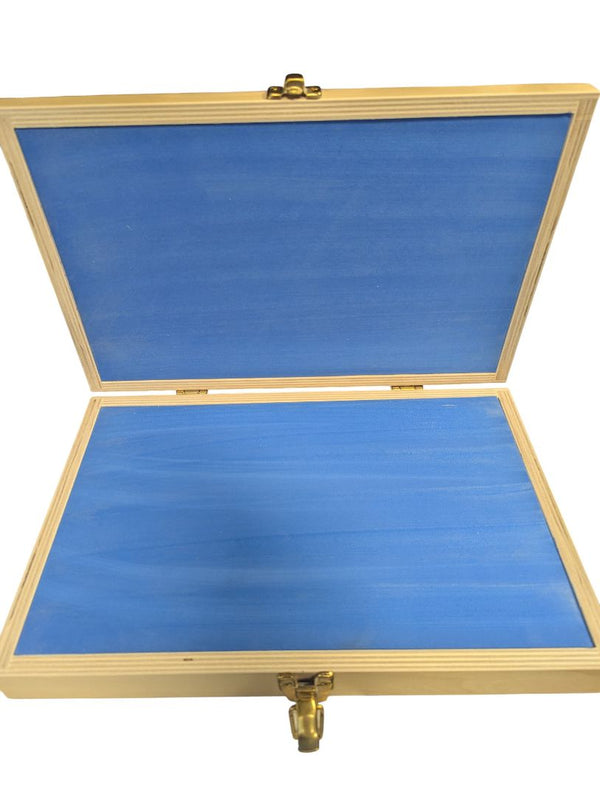 Compact Natural Wood Presentation Box with Blue Interior