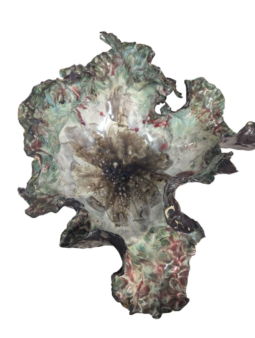 Alex Yeung Signed Studio Ceramic Ruffled Edge Sculpture Bowl