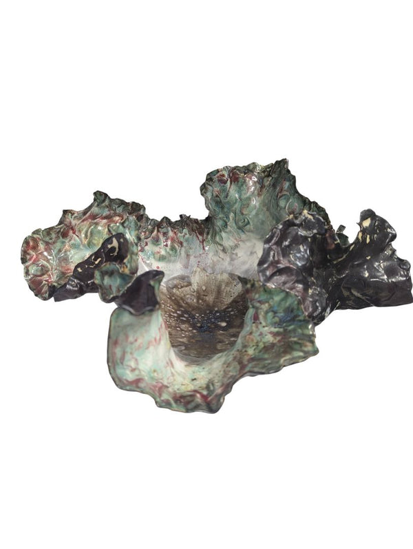 Alex Yeung Signed Studio Ceramic Ruffled Edge Sculpture Bowl