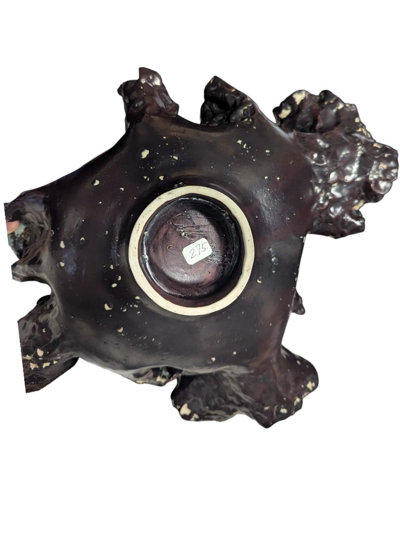 Alex Yeung Signed Studio Ceramic Ruffled Edge Sculpture Bowl