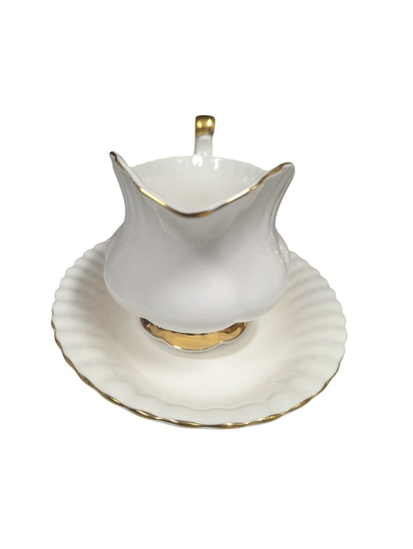 Royal Albert Bone China Gravy Boat with Underplate – White & Gold Trim