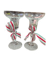 Vintage Glass Candle Holders – Pair with Holiday Ribbon