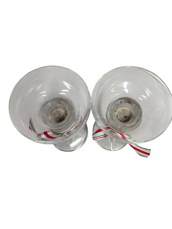 Vintage Glass Candle Holders – Pair with Holiday Ribbon
