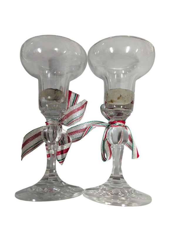 Vintage Glass Candle Holders – Pair with Holiday Ribbon