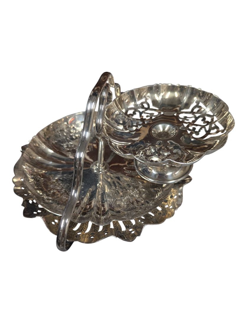 Coronet Silverplate on Copper Two-Tier Dessert Stand