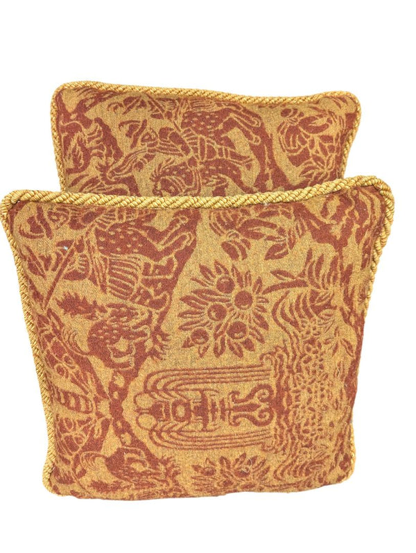 Pair of Tapestry Throw Pillows – Gold & Rust Jacquard
